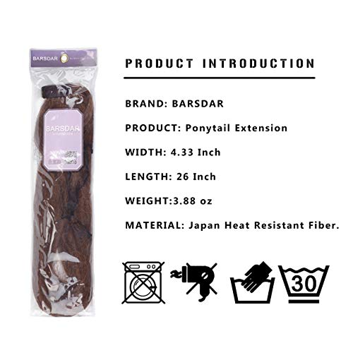 BARSDAR Ponytail Extension 26" Long Straight Wrap Around Hair Piece for Women Synthetic Hair for Daily Use (2# Darkest Brown)